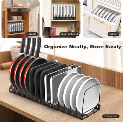 Cutting Board and Baking Tray Cookie Sheet Organizer, Black | 12"-23" Expandable, 14 Adjustable Dividers, Sturdy Metal Construction, Easy Assembly