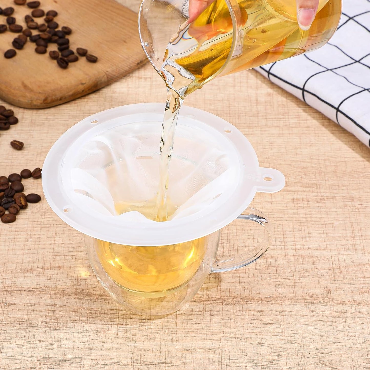 4 Pcs 200 Mesh Food Filter Strainer, Oil Strainer for Deep Fryer, Fine Nylon Mesh Sieve for Cooking Oil Milk Juice Wine Cheese Whey Grease Coffee Grease Filter, 5 Inch White