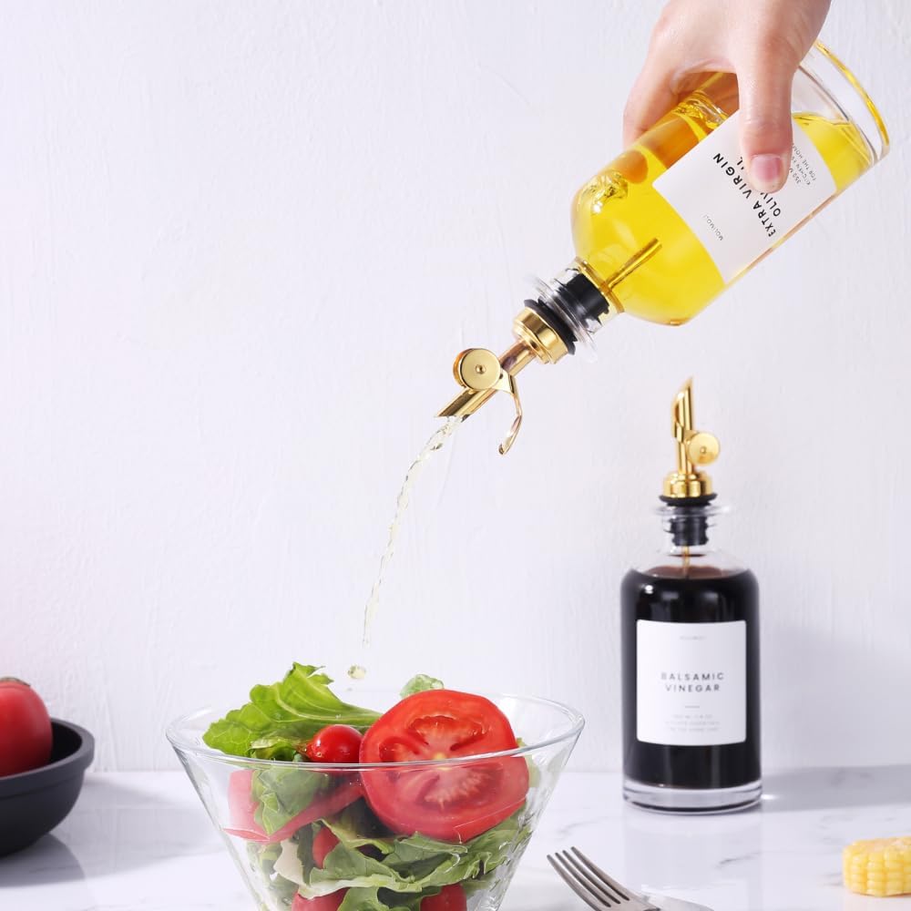 Premium Olive Oil Dispenser Bottles for Kitchen with Pourer - Oil and Vinegar Dispenser Set, Glass Dispenser for Kitchen, Dispenser Bottle of 350ml - Set of 2