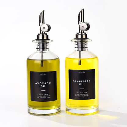 Premium Olive Oil Dispenser Bottles for Kitchen with Pourer - Oil and Vinegar Dispenser Set, Glass Dispenser for Kitchen, Dispenser Bottle of 350ml - Set of 2