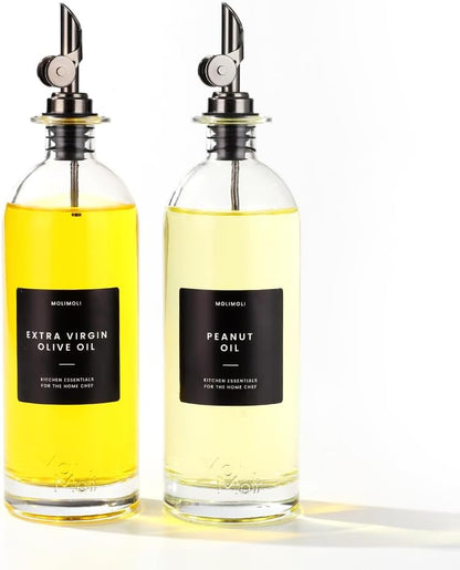Premium Olive Oil Dispenser Bottles for Kitchen with Pourer - Oil and Vinegar Dispenser Set, Glass Dispenser for Kitchen, Dispenser Bottle of 350ml - Set of 2