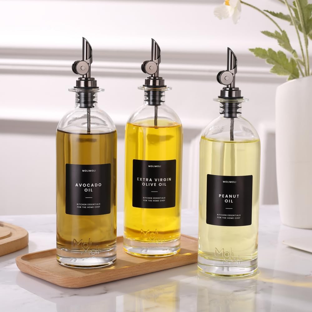 Premium Olive Oil Dispenser Bottles for Kitchen with Pourer - Oil and Vinegar Dispenser Set, Glass Dispenser for Kitchen, Dispenser Bottle of 350ml - Set of 2
