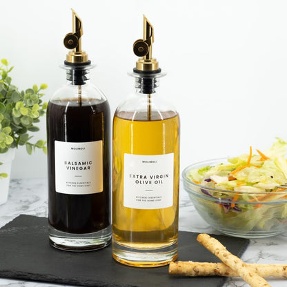 Premium Olive Oil Dispenser Bottles for Kitchen with Pourer - Oil and Vinegar Dispenser Set, Glass Dispenser for Kitchen, Dispenser Bottle of 350ml - Set of 2