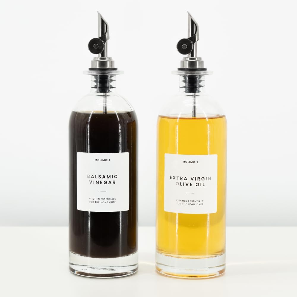 Premium Olive Oil Dispenser Bottles for Kitchen with Pourer - Oil and Vinegar Dispenser Set, Glass Dispenser for Kitchen, Dispenser Bottle of 350ml - Set of 2
