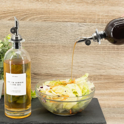 Premium Olive Oil Dispenser Bottles for Kitchen with Pourer - Oil and Vinegar Dispenser Set, Glass Dispenser for Kitchen, Dispenser Bottle of 350ml - Set of 2