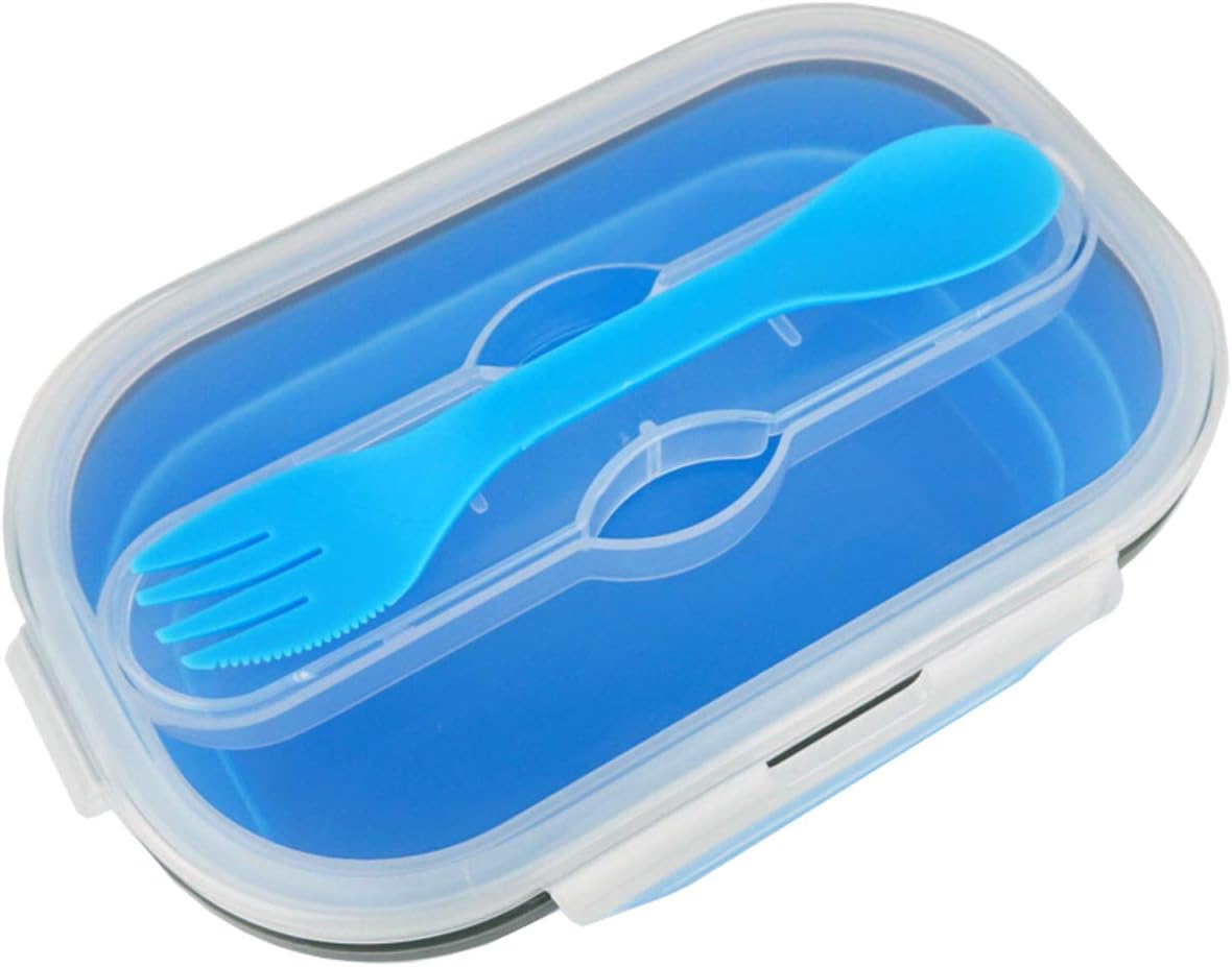 Collapsible Bowl Silicone Collapsible Container Food Storage Containers Collapsible Camping Bowl for Travel Camping Hiking with Airtight Plastic Lids and 2Pack Silicone Dish Sponges- Blue, 1200ml