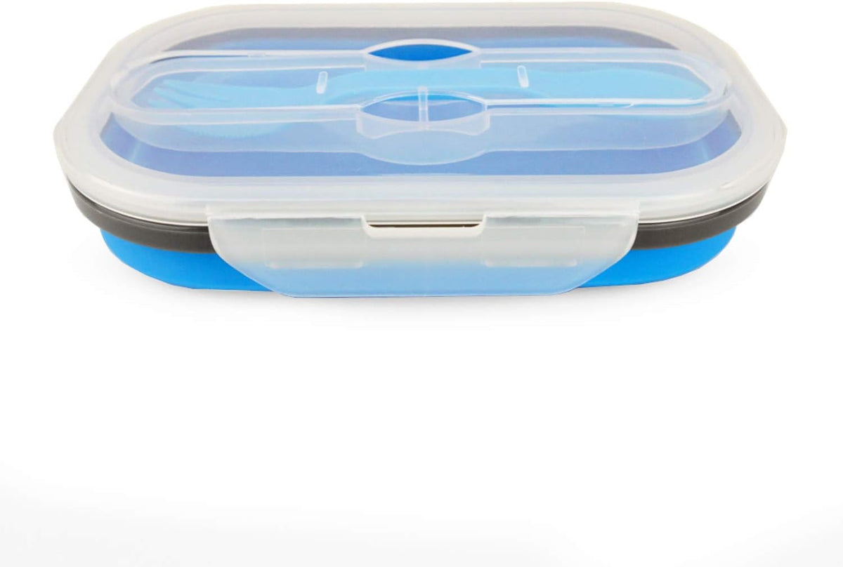 Collapsible Bowl Silicone Collapsible Container Food Storage Containers Collapsible Camping Bowl for Travel Camping Hiking with Airtight Plastic Lids and 2Pack Silicone Dish Sponges- Blue, 1200ml