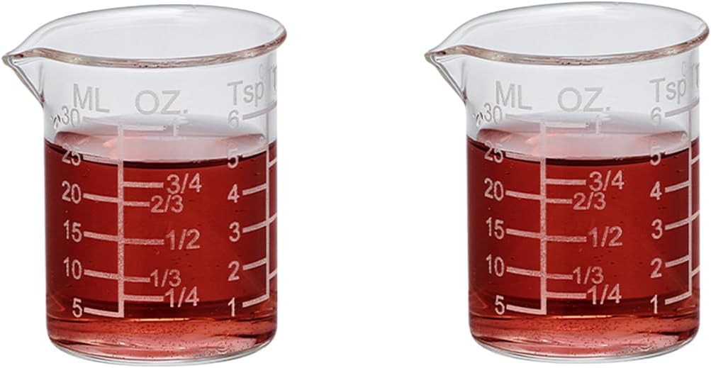 Ackers Etching Scale Measuring Glass V-Shaped Spout Made of High Borosilicate Glass Measuring for Kitchen or Restaurant, Easy to Read,30ML (1 Oz) 丨(2 Pack)