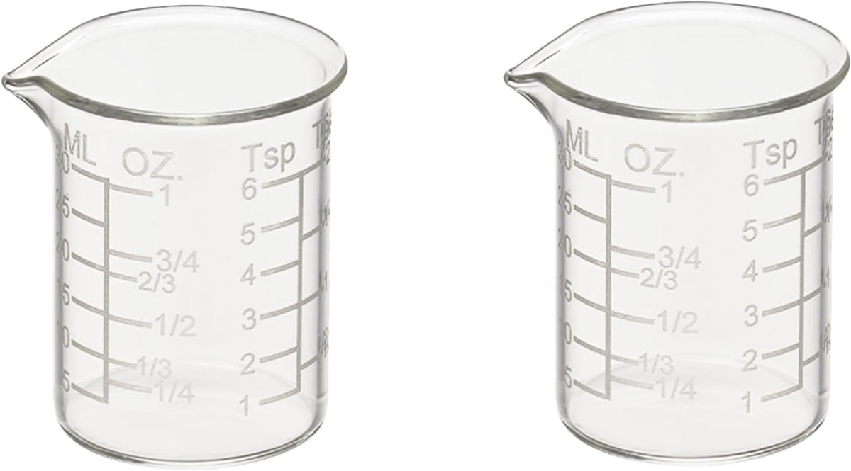 Ackers Etching Scale Measuring Glass V-Shaped Spout Made of High Borosilicate Glass Measuring for Kitchen or Restaurant, Easy to Read,30ML (1 Oz) 丨(2 Pack)