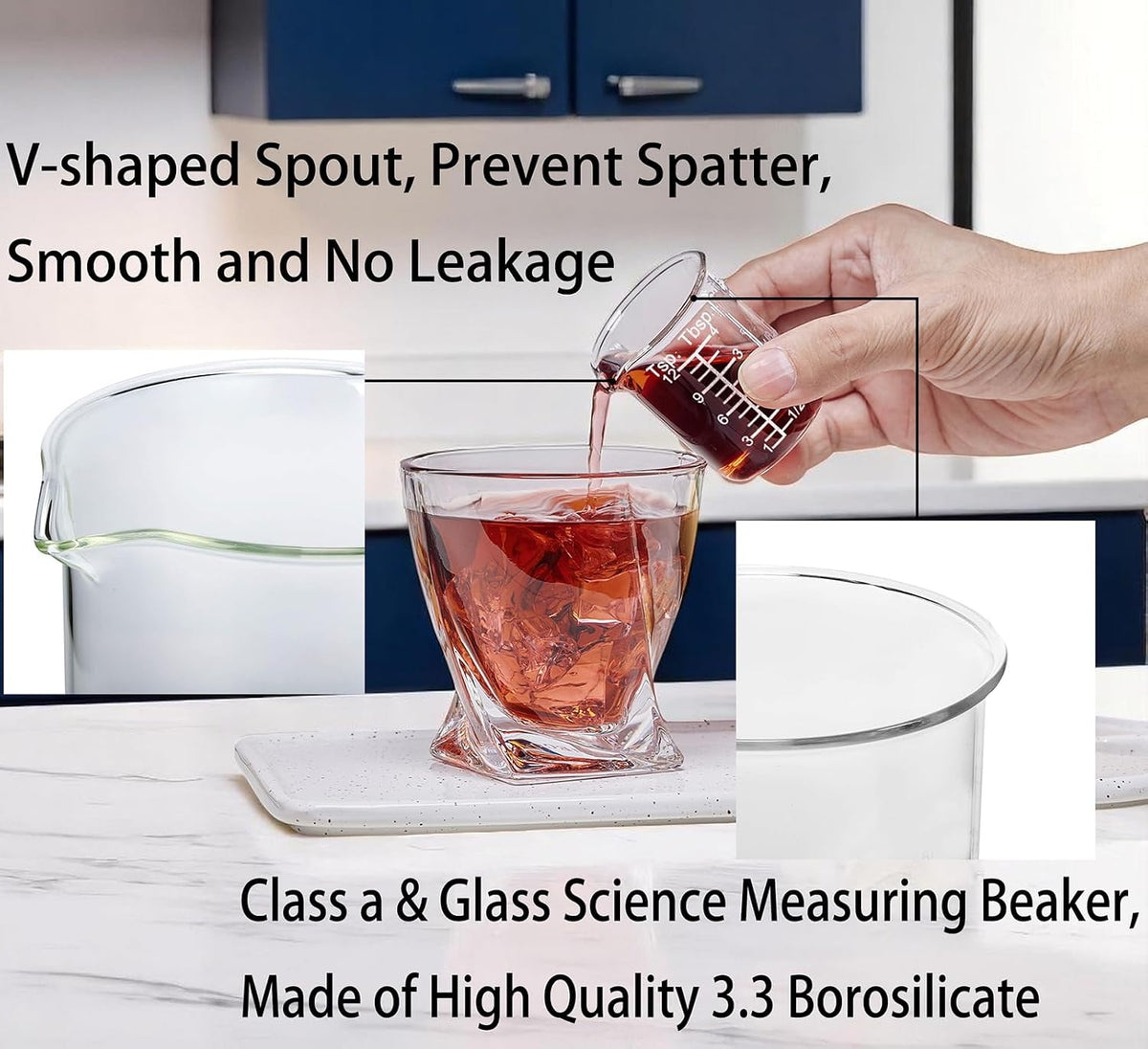 Ackers Etching Scale Measuring Glass V-Shaped Spout Made of High Borosilicate Glass Measuring for Kitchen or Restaurant, Easy to Read,30ML (1 Oz) 丨(2 Pack)