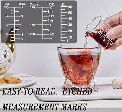 Ackers Etching Scale Measuring Glass V-Shaped Spout Made of High Borosilicate Glass Measuring for Kitchen or Restaurant, Easy to Read,30ML (1 Oz) 丨(2 Pack)