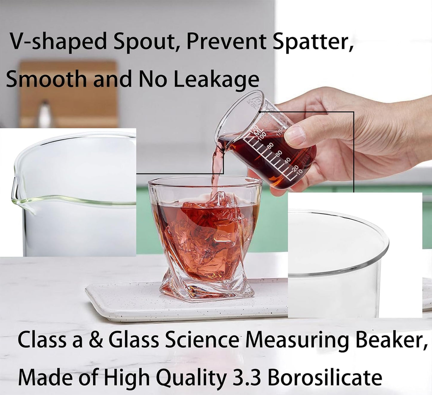 Ackers Etching Scale Measuring Glass V-Shaped Spout Made of High Borosilicate Glass Measuring for Kitchen or Restaurant, Easy to Read,30ML (1 Oz) 丨(2 Pack)