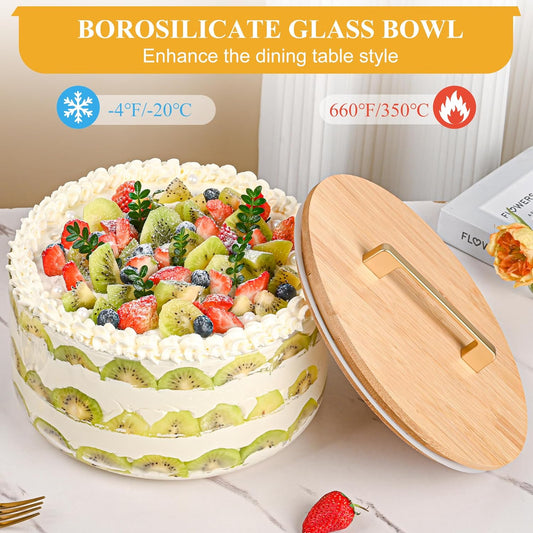 Glass Trifle Bowl with Airtight Lid, 197oz Large Salad Bowl, Glass Serving Bowl for Popcorn, Cake, Salad, Fruit, Baking, Dessert and Party Diy, BPA Free, Oven, Dishwasher Safe