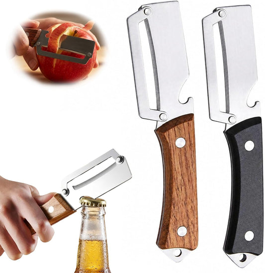 2 Pack Multifunctional Vegetable Peeler, 3-in-1 Peelers For Kitchen with Bottle Opener, Sharp Stainless Steel Swivel Blade, Wooden Handle, Grater & Bottle Opener for Carrot, Apple, Fruit & Vegetable