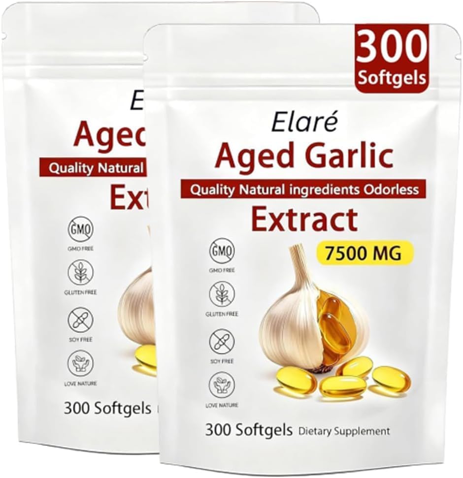Aged Garlic Extract Capsules, Odorless Garlic 15:1 Extract Formula - 600 Count, Garlic Supplement, 2-Year Matured - for Heart & Immune Support, Non-GMO, Gluten-Free