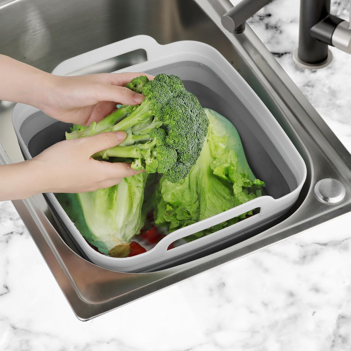 Dishpan for Washing Dishes, 2.4Gal/9L Wash Basin with Draining Plug Carry Handles, Collapsible Bucket for Cleaning, Portable Sink, Foldable Plastic Tub, 1PC
