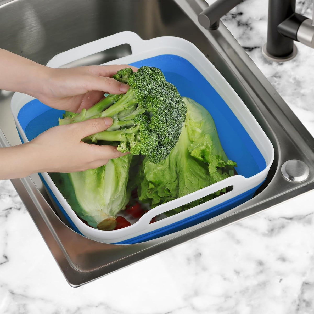 Dishpan for Washing Dishes, 2.4Gal/9L Wash Basin with Draining Plug Carry Handles, Collapsible Bucket for Cleaning, Portable Sink, Foldable Plastic Tub, 1PC