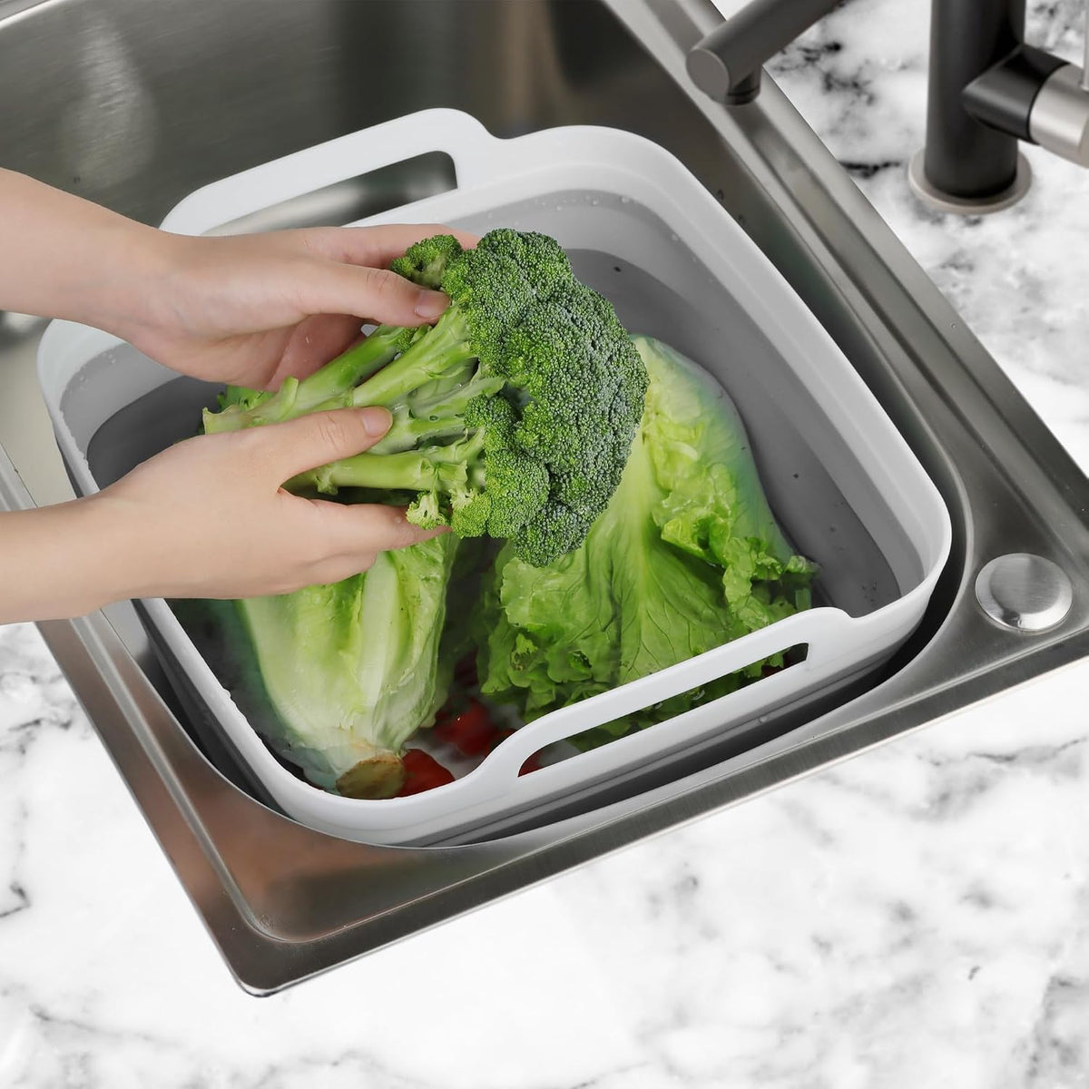 Dishpan for Washing Dishes, 2.4Gal/9L Wash Basin with Draining Plug Carry Handles, Collapsible Bucket for Cleaning, Portable Sink, Foldable Plastic Tub, 1PC