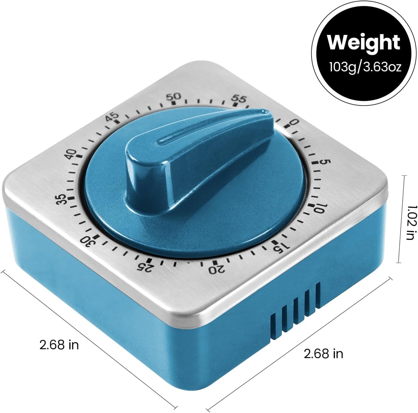 Kitchen Timers for Cooking, Chef Cooking Timer Clock with Loud Alarm,100% Mechanical Desk Timer - No Batteries Required -Magnetic Back, Exquisite Stainless Steel Body -Countdown Reminder Magnetic-Blue
