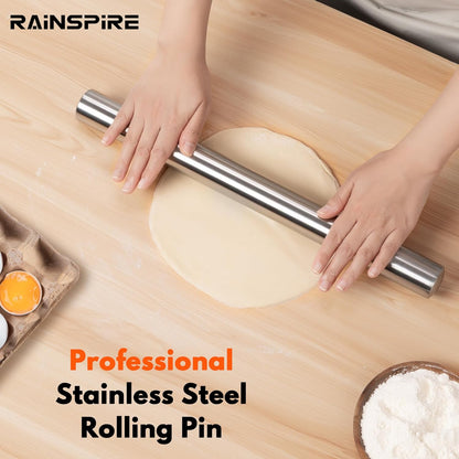 Rolling Pins for Baking 304 Stainless Steel Dough Roller Perfect Baking Supplies Kitchen Essentials for Baking, Fondant, Pizza Dough Roller, Dumpling