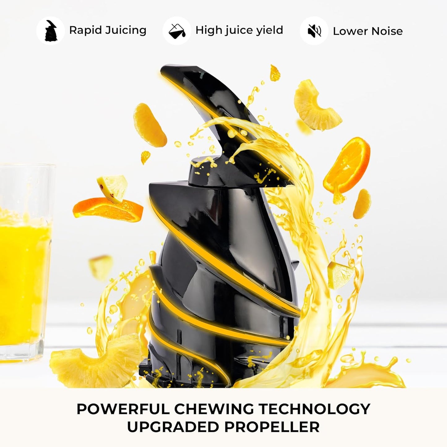 Juicer Machines with 5.3" Extra Wide Chute, Whole Fruits Vegetables | Cold Press Juicer for 50oz Capacity Juice Extractor, High Juice Yield, Easy to Clean, Masticating juicer, Premium Black