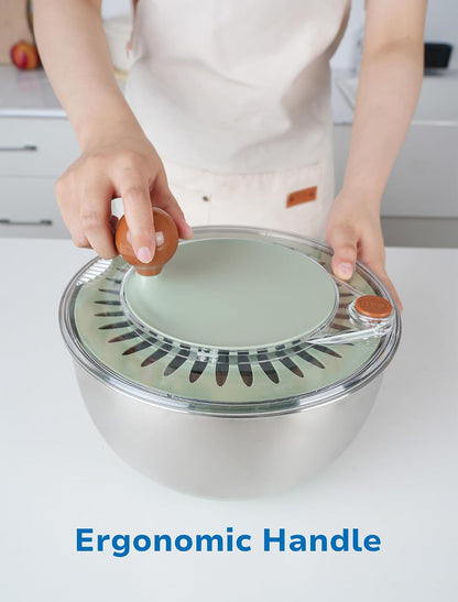 Lunememo Stainless Steel Salad Spinner, BPA Free, Quick Dry & Stop, 5.3 Qt