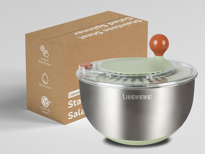 Lunememo Stainless Steel Salad Spinner, BPA Free, Quick Dry & Stop, 5.3 Qt