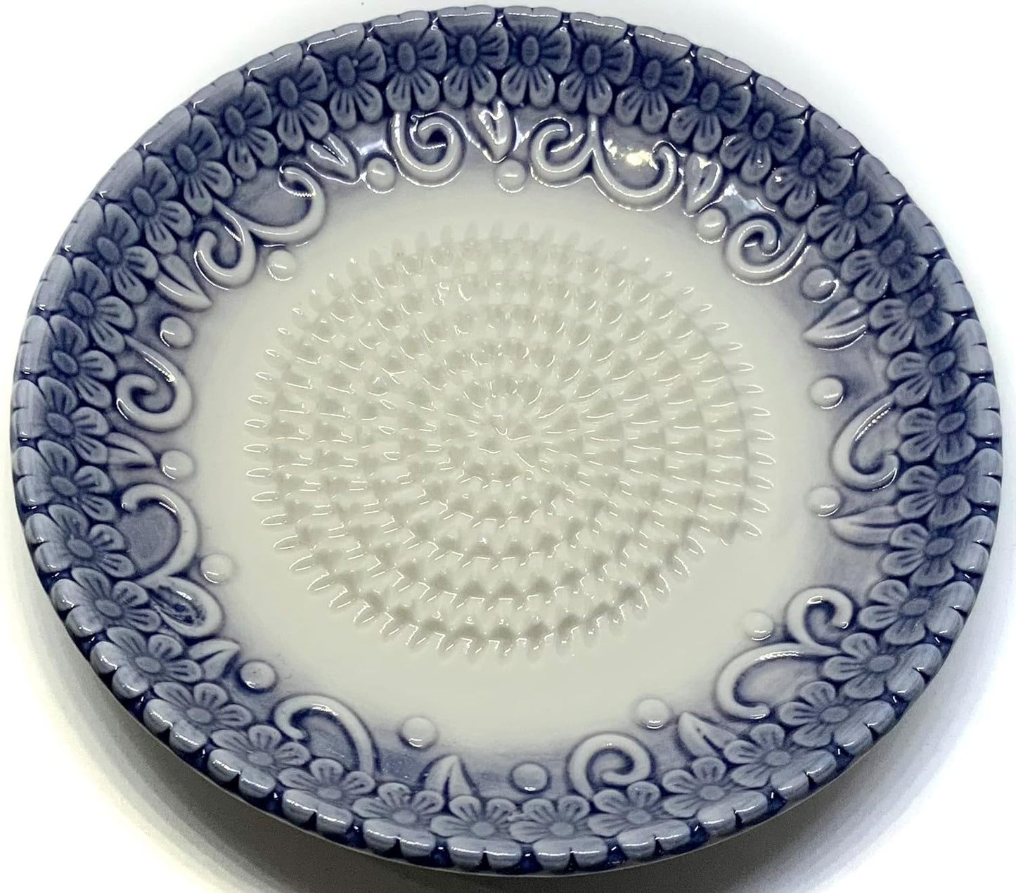 Premium Ceramic Garlic Grater Plate Set - Purple Embossed | Includes 5.25" Plate, Peeler, Brush, and Stand - For Strawberries, Ginger, Chocolate, Cheese, and more - Make your own puree!