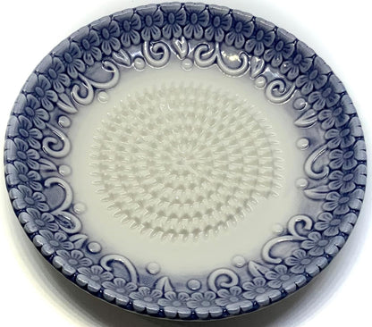 Premium Ceramic Garlic Grater Plate Set - Purple Embossed | Includes 5.25" Plate, Peeler, Brush, and Stand - For Strawberries, Ginger, Chocolate, Cheese, and more - Make your own puree!