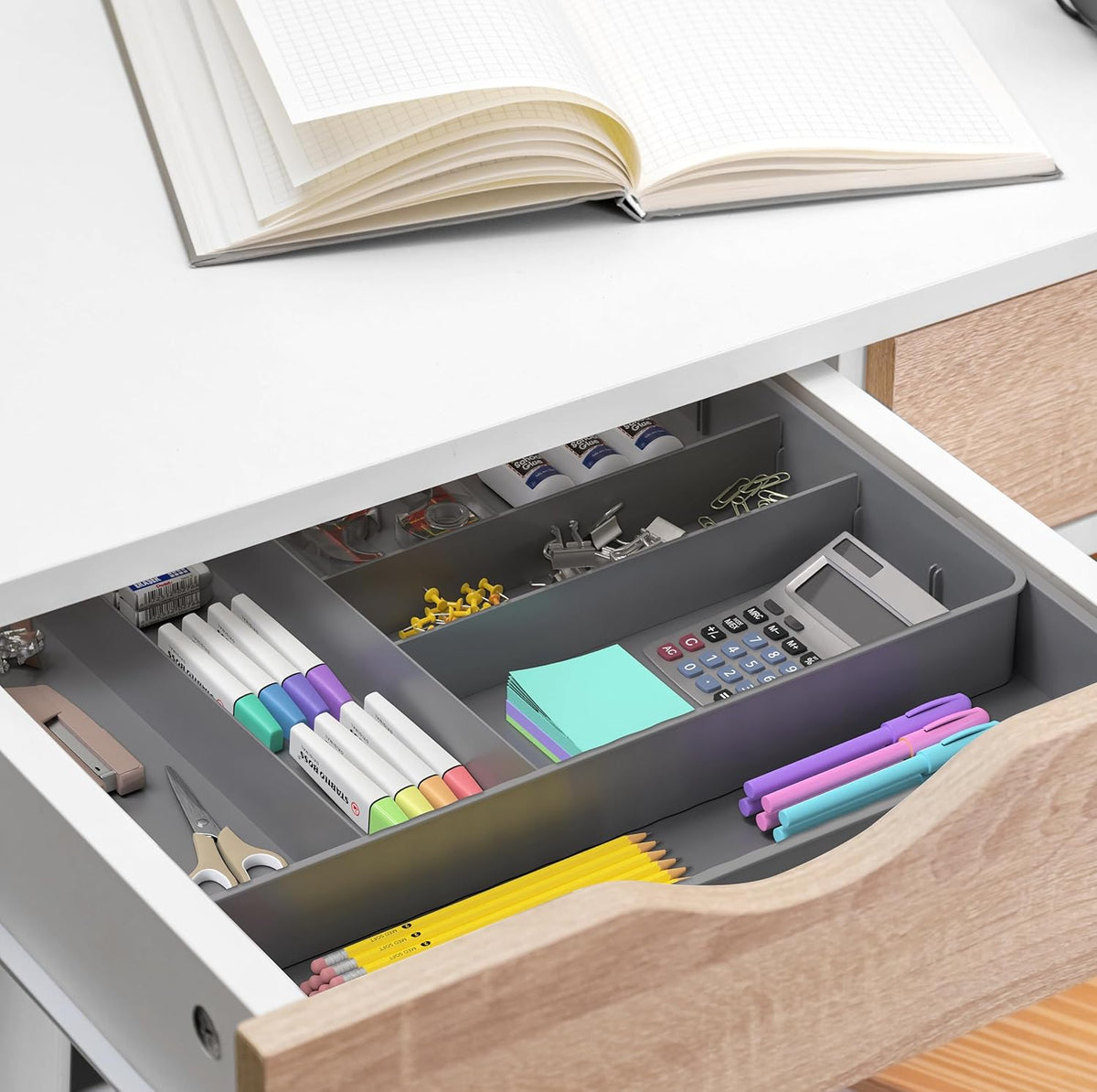 Expandable Kitchen Drawer Flatware Organizer, Gray | Expandable Kitchen Drawer Flatware Organizer, Gray – Adjustable Cutlery Tray with 9 Compartments for Utensils and Silverware