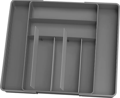 Expandable Kitchen Drawer Flatware Organizer, Gray | Expandable Kitchen Drawer Flatware Organizer, Gray – Adjustable Cutlery Tray with 9 Compartments for Utensils and Silverware