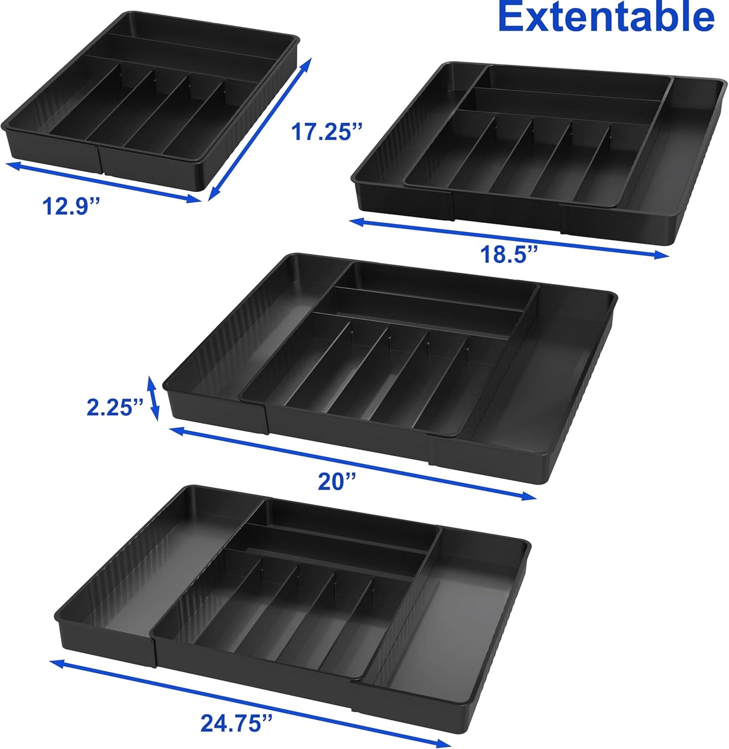 Expandable Kitchen Drawer Flatware Organizer, Gray | Expandable Kitchen Drawer Flatware Organizer, Gray – Adjustable Cutlery Tray with 9 Compartments for Utensils and Silverware