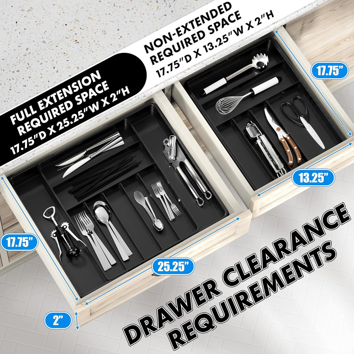 Expandable Kitchen Drawer Flatware Organizer, Gray | Expandable Kitchen Drawer Flatware Organizer, Gray – Adjustable Cutlery Tray with 9 Compartments for Utensils and Silverware