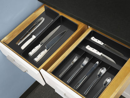 Expandable Kitchen Drawer Flatware Organizer, Gray | Expandable Kitchen Drawer Flatware Organizer, Gray – Adjustable Cutlery Tray with 9 Compartments for Utensils and Silverware
