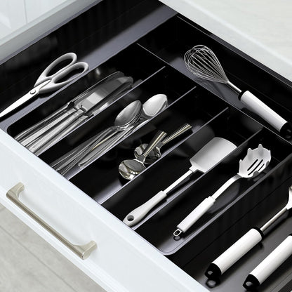 Expandable Kitchen Drawer Flatware Organizer, Gray | Expandable Kitchen Drawer Flatware Organizer, Gray – Adjustable Cutlery Tray with 9 Compartments for Utensils and Silverware