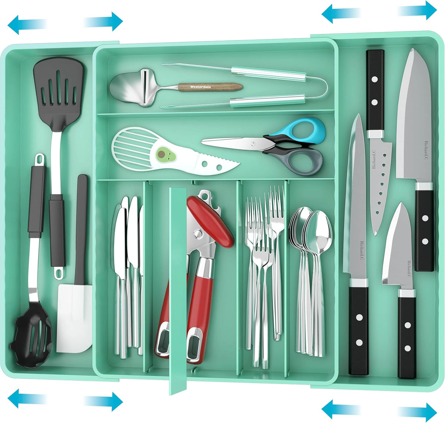 Expandable Kitchen Drawer Flatware Organizer, Gray | Expandable Kitchen Drawer Flatware Organizer, Gray – Adjustable Cutlery Tray with 9 Compartments for Utensils and Silverware