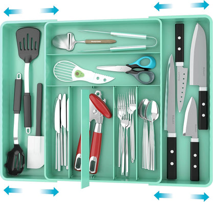 Expandable Kitchen Drawer Flatware Organizer, Gray | Expandable Kitchen Drawer Flatware Organizer, Gray – Adjustable Cutlery Tray with 9 Compartments for Utensils and Silverware
