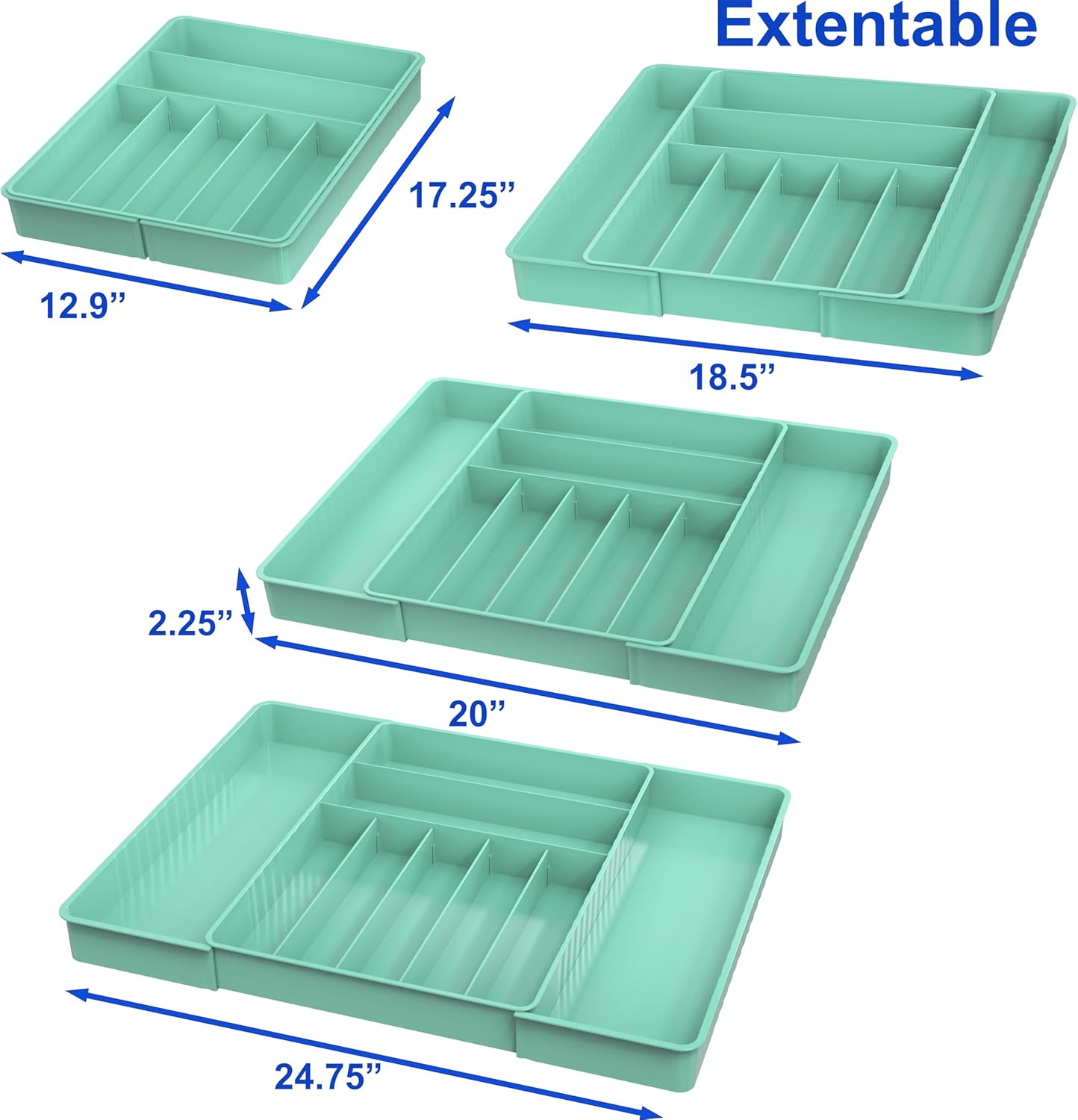 Expandable Kitchen Drawer Flatware Organizer, Gray | Expandable Kitchen Drawer Flatware Organizer, Gray – Adjustable Cutlery Tray with 9 Compartments for Utensils and Silverware