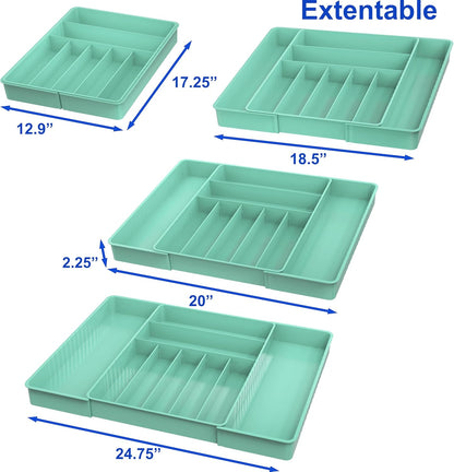 Expandable Kitchen Drawer Flatware Organizer, Gray | Expandable Kitchen Drawer Flatware Organizer, Gray – Adjustable Cutlery Tray with 9 Compartments for Utensils and Silverware