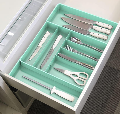 Expandable Kitchen Drawer Flatware Organizer, Gray | Expandable Kitchen Drawer Flatware Organizer, Gray – Adjustable Cutlery Tray with 9 Compartments for Utensils and Silverware