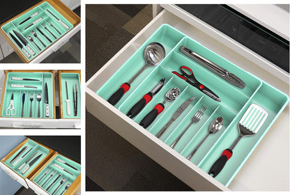 Expandable Kitchen Drawer Flatware Organizer, Gray | Expandable Kitchen Drawer Flatware Organizer, Gray – Adjustable Cutlery Tray with 9 Compartments for Utensils and Silverware