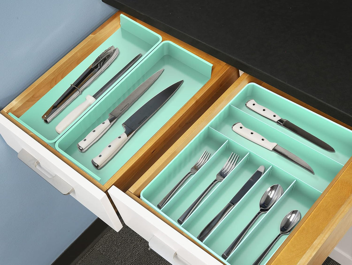 Expandable Kitchen Drawer Flatware Organizer, Gray | Expandable Kitchen Drawer Flatware Organizer, Gray – Adjustable Cutlery Tray with 9 Compartments for Utensils and Silverware