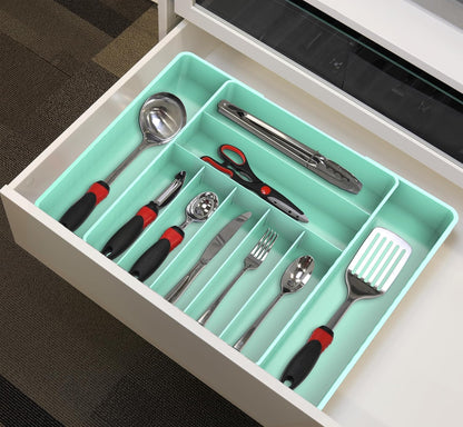 Expandable Kitchen Drawer Flatware Organizer, Gray | Expandable Kitchen Drawer Flatware Organizer, Gray – Adjustable Cutlery Tray with 9 Compartments for Utensils and Silverware