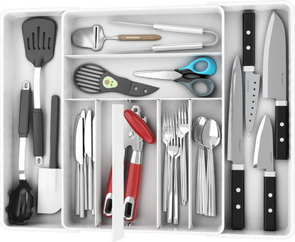 Expandable Kitchen Drawer Flatware Organizer, Gray | Expandable Kitchen Drawer Flatware Organizer, Gray – Adjustable Cutlery Tray with 9 Compartments for Utensils and Silverware