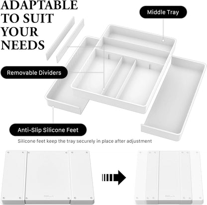 Expandable Kitchen Drawer Flatware Organizer, Gray | Expandable Kitchen Drawer Flatware Organizer, Gray – Adjustable Cutlery Tray with 9 Compartments for Utensils and Silverware