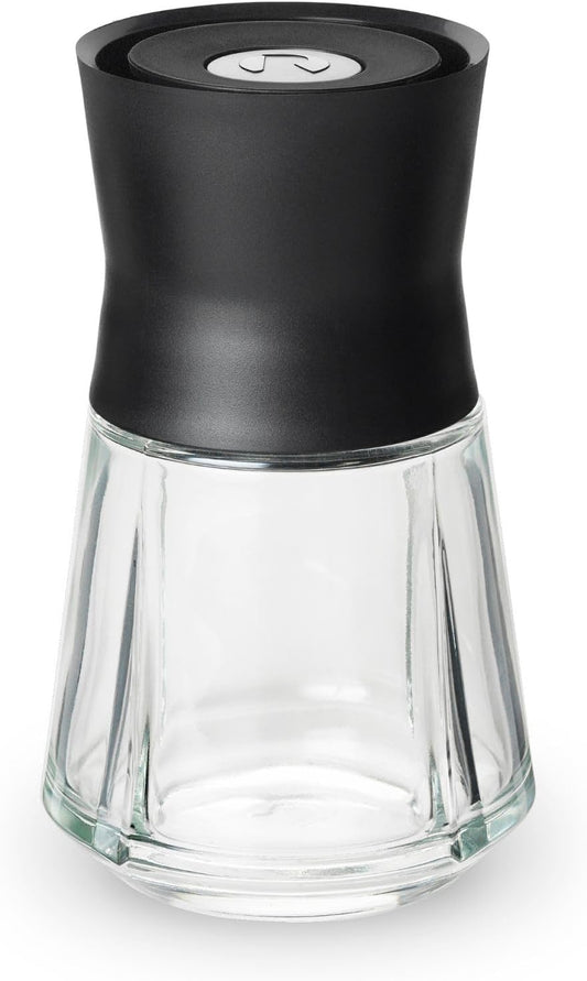 Grand Cru 8.5 Oz Dressing Shaker - Elegant Black Glass Container with Push-Button Lid, 360-Degree Spout for Easy Pouring, Leak-Proof, Multifunctional Kitchen Essential for Homemade Dressings