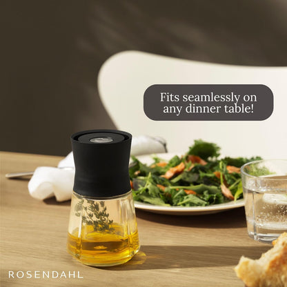 Grand Cru 8.5 Oz Dressing Shaker - Elegant Black Glass Container with Push-Button Lid, 360-Degree Spout for Easy Pouring, Leak-Proof, Multifunctional Kitchen Essential for Homemade Dressings