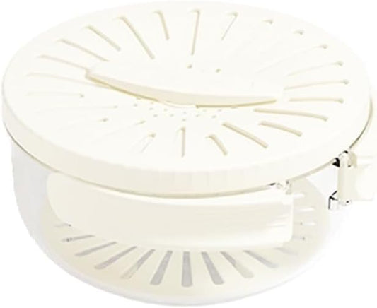 Quick Drain Fruit and Vegetable Washer Bowl with Lid, Clear Glass Container, White Perforated Cover