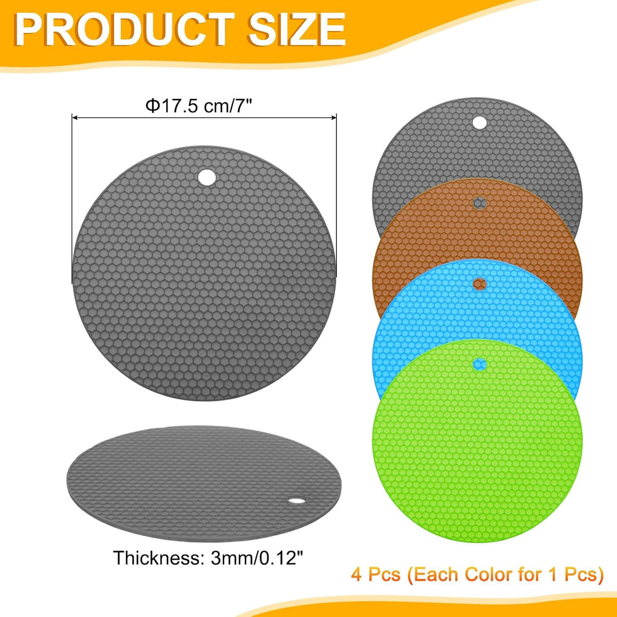 4pcs Silicone Jar Opener Pads, 17.5cm/7" Texture Can Opener Multipurpose Round Bottle Lid Opener Non-Slip Coasters for Weak Hands Seniors Children, Black