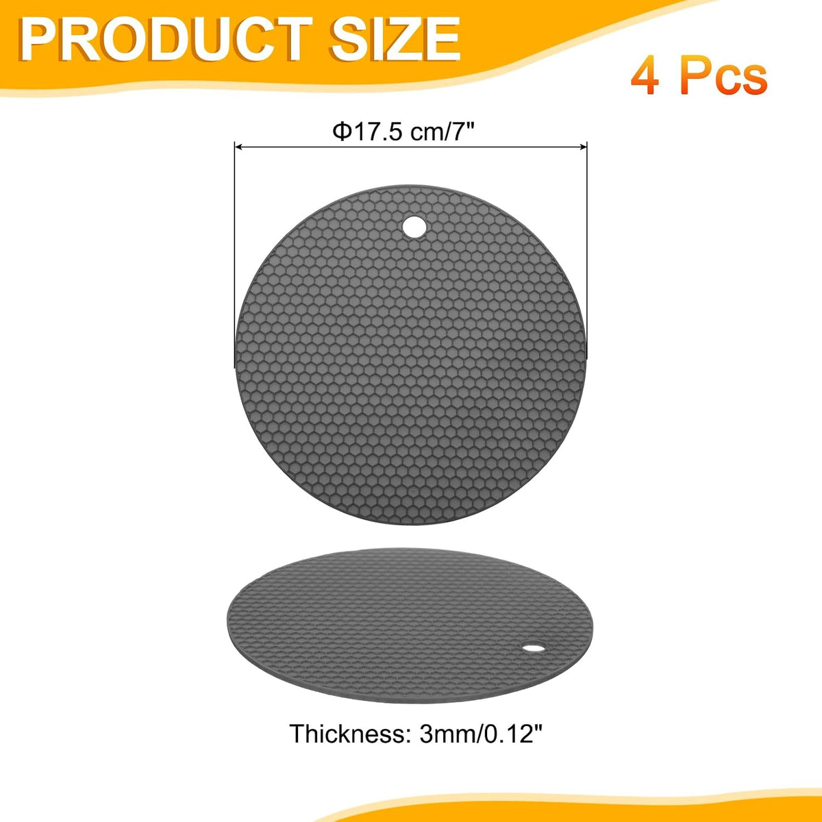4pcs Silicone Jar Opener Pads, 17.5cm/7" Texture Can Opener Multipurpose Round Bottle Lid Opener Non-Slip Coasters for Weak Hands Seniors Children, Black